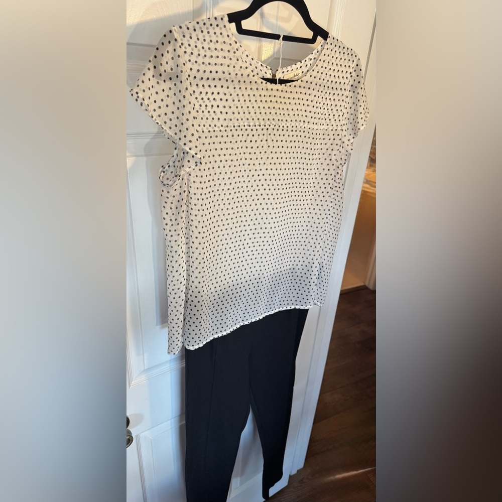 Maison Jules Off-White with Black Polka Dot Sheer Blouse Size Large - Picture 13 of 16
